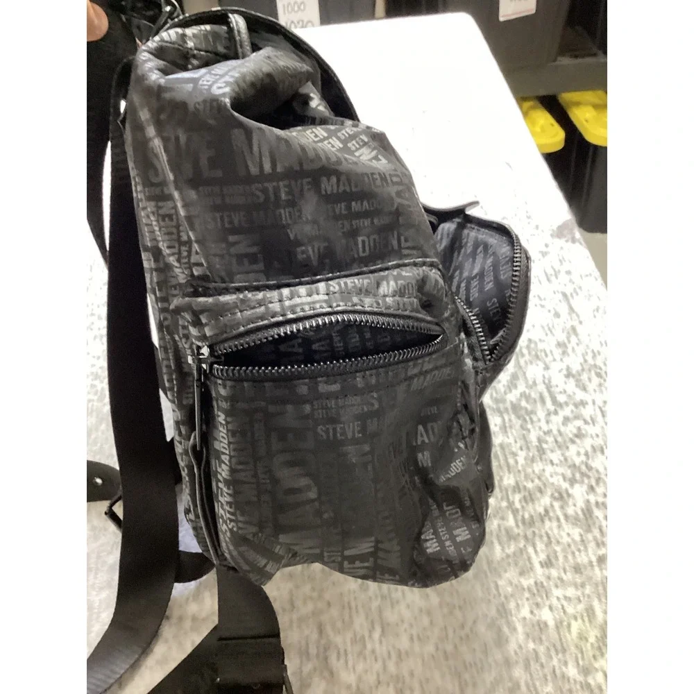 Steve Madden BSOLLY Backpack Black Multi Logo‎ Print Nylon Bag DO328735 NEW